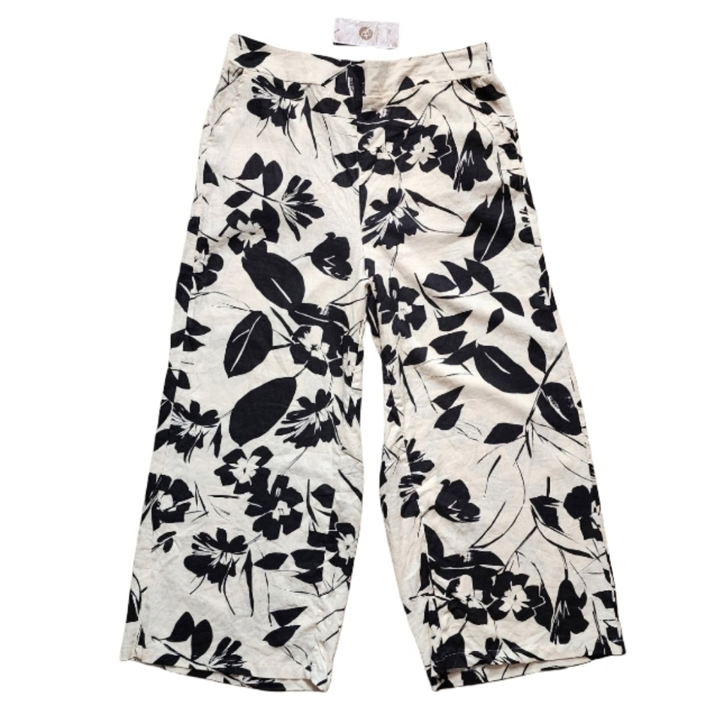 Panama Jack Linen‎ Blend Floral Wide Leg Crop Pants XL Tropical Resort